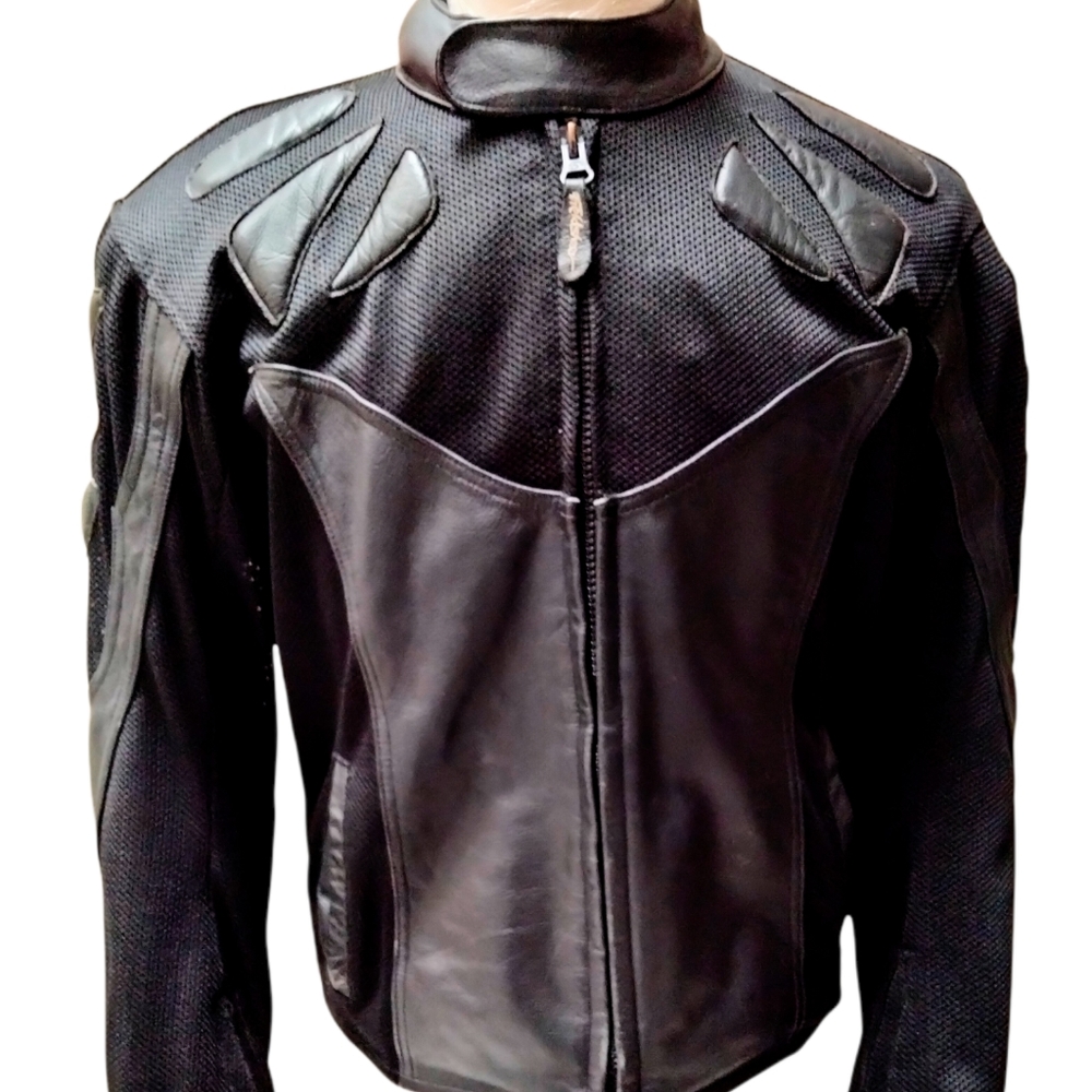 FIELDSHEER Black Leather / Mesh Padded Motorcycle Jacket Size 48